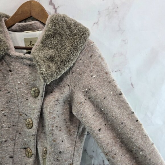 Prana Coat Womens Medium Purple Wool Speckle Fleck Faux Fur Lisina Pea Jacket - Picture 9 of 10